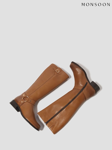 Monsoon Brown Leyla Leather Knee High Boots (AN9592) | €140