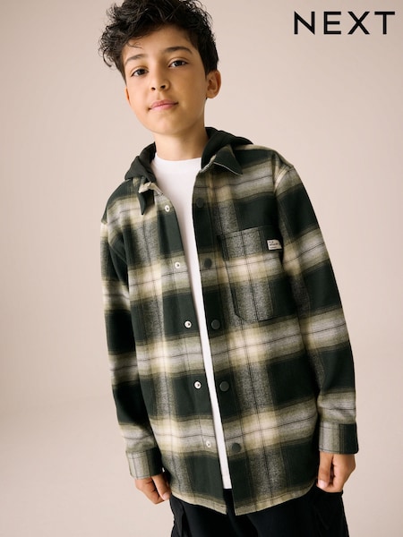 Green/Black Long Sleeve Check Hooded Shirt (3-16yrs) (AN9624) | €30 - €38
