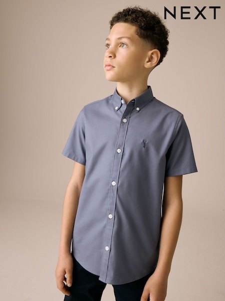 Airforce Blue Logo Short Sleeve Cotton Rich Oxford Shirt (3-16yrs) (AN9656) | AED51 - AED76