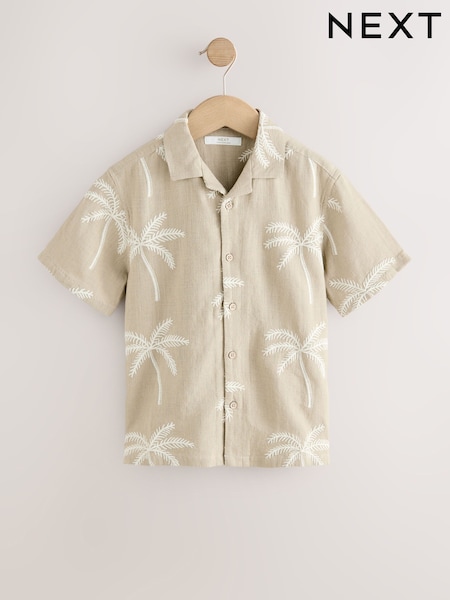 Light Stone Palm Tree Short Sleeves Revere Collar Palm Printed Shirt (3-16yrs) (AN9658) | €16.50 - €22.50