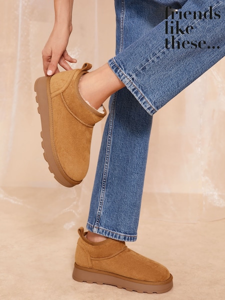 Friends Like These Brown Cosy Suedette Faux Fur Lined Low Ankle Boots (AN9675) | €27