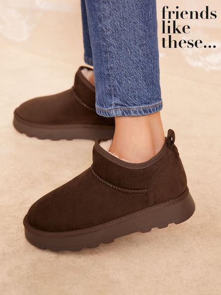 Friends Like These Brown Choc Cosy Suedette Faux Fur Lined Low Ankle Boots (AN9686) | €27