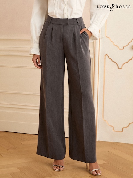 Gri - Love & Roses Premium Ultra Evazat Pantaloni (AN9694) | 328 LEI