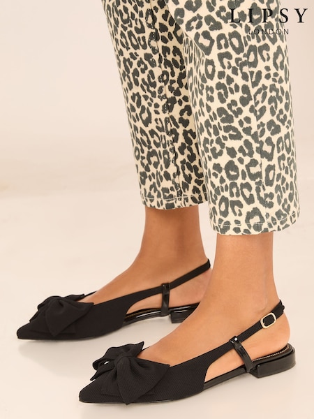 Lipsy Black Flat Slingback Bow Ballet Pump Ballerinas (AN9701) | €48