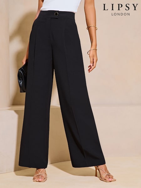 Lipsy Black Petite Relaxed Wide Leg Tailored Trousers (AN9726) | €56