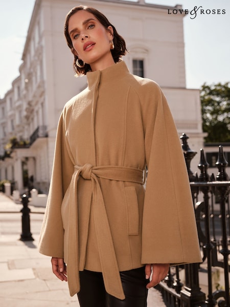 Love & Roses Belted Cape Coat (AN9729) | 536 LEI