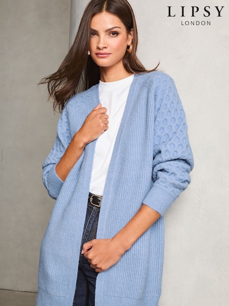 Sininen - Lipsy Knitted Pitkä hiha Pitkäsiima Neuletakki (AN9739) | €60