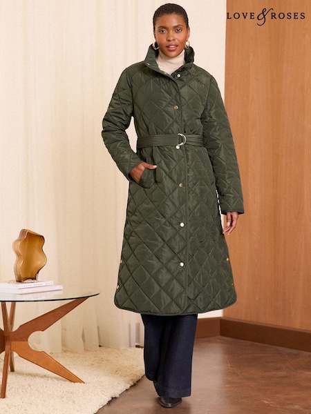 Love & Roses Shower Resistant Quilted Funnel Neck Coat (AN9779) | 443 LEI