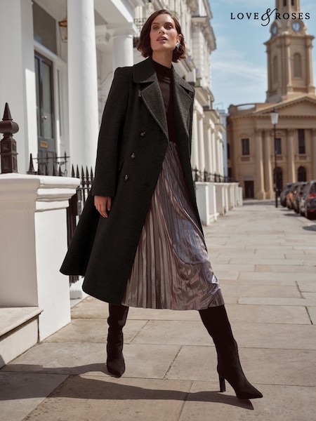 Love & Roses Black Double Breasted Hourglass Coat With Wool (AN9808) | €59