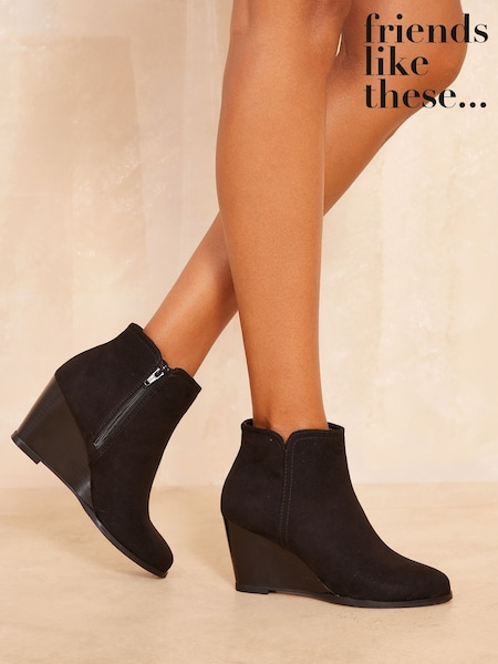 Friends Like These Round Toe Faux Suede Wedge Heel Ankle Boots (AN9827) | €69