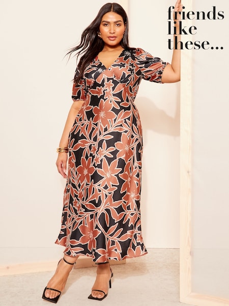 Friends Like These Black Printed Satin Midi Dress (AN9870) | €90