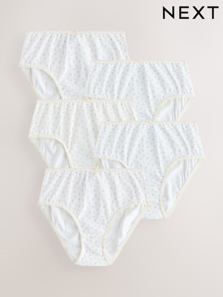 Ecru/Pink Ditsy Print Briefs 5 Pack (1.5-16yrs) (AN9904) | 35 QAR - 54 QAR