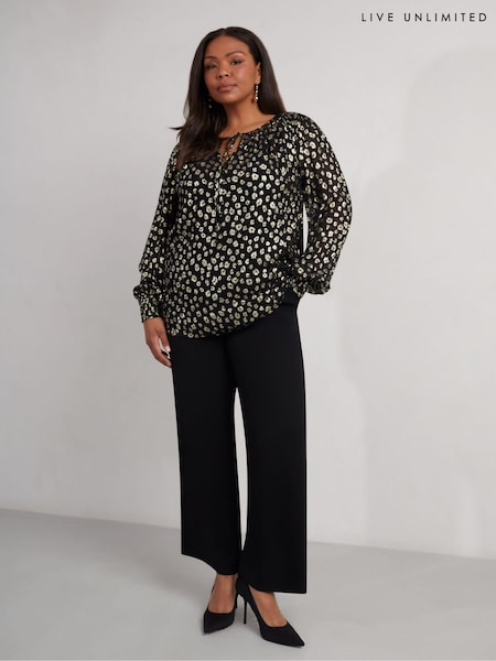 Live Unlimited Black Curve Golden Leopard Print Metallic Blouse (AN9943) | €59