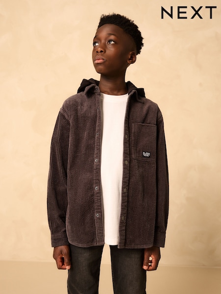 Charcoal Grey Corduroy Hooded Overshirt (3-16yrs) (AN9945) | 119 QAR - 144 QAR