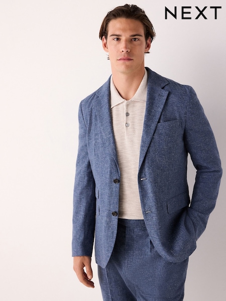 Azul - Slim Fit Linen Blend Suit Jacket (AN9954) | R$ 1.055