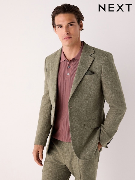 Green Slim Fit Linen Blend Suit Jacket (AN9956) | 544 QAR
