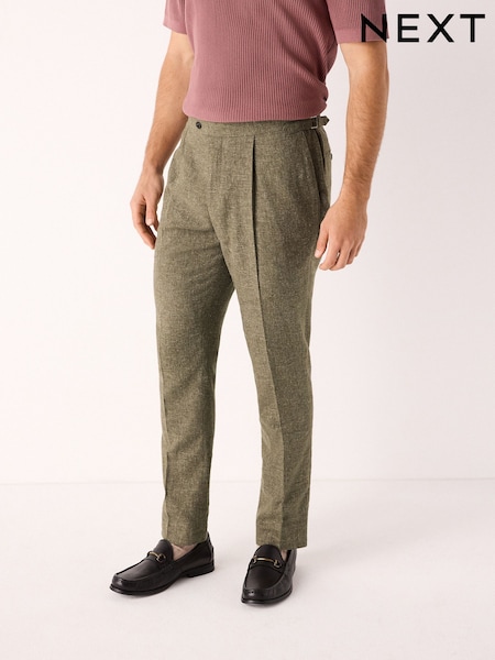 Green Slim Fit Linen Blend Suit Trousers (AN9958) | €78