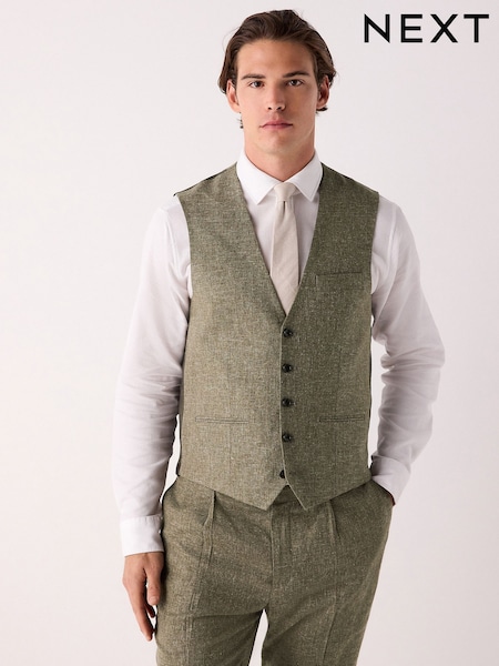 Grün - Linen Blend Suit Waistcoat (AN9959) | 88 €