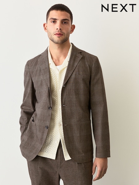 Brown Slim Fit Cotton Blend Suit Jacket (AN9963) | €106