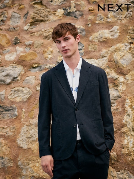 Navy - Slim Fit Cotton Blend Texture Suit Jacket (AN9965) | 132 €