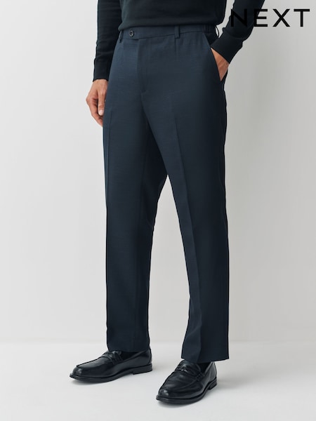 Navy Regular Fit Smart Textured Trousers With Stretch Waistband (AN9982) | €47