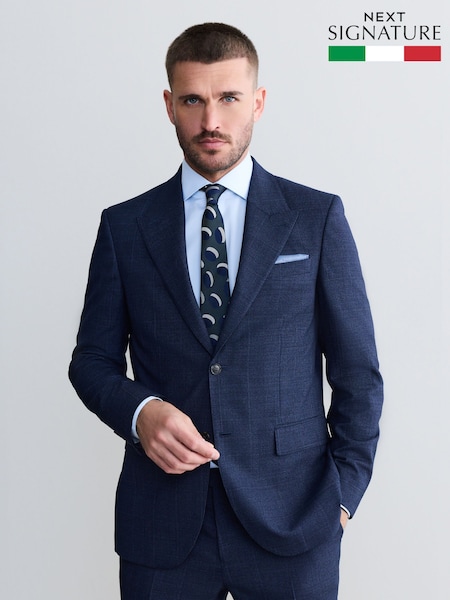 Navy Slim Fit Signature Marzotto Italian Fabric Check Suit Jacket (AN9983) | AED827