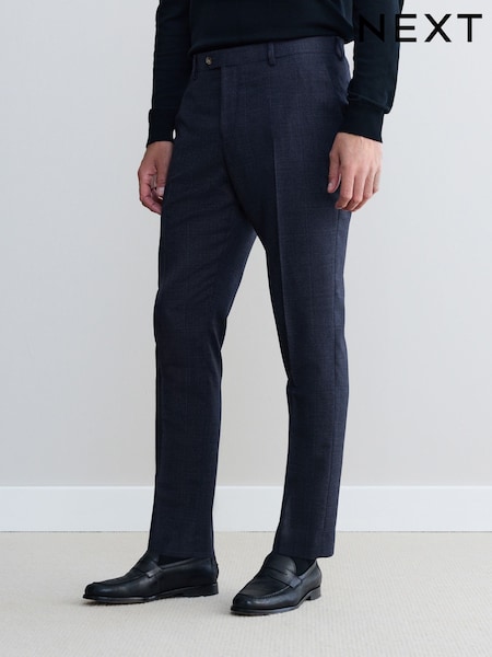 Navy Signature Marzotto Italian Check Fabric Suit Trousers (AN9984) | OMR57
