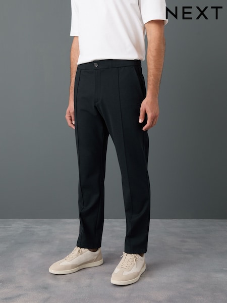 Navy Blue Slim Fit Smart Elasticated Waistband Trousers With Wool Content (AN9991) | R$ 430