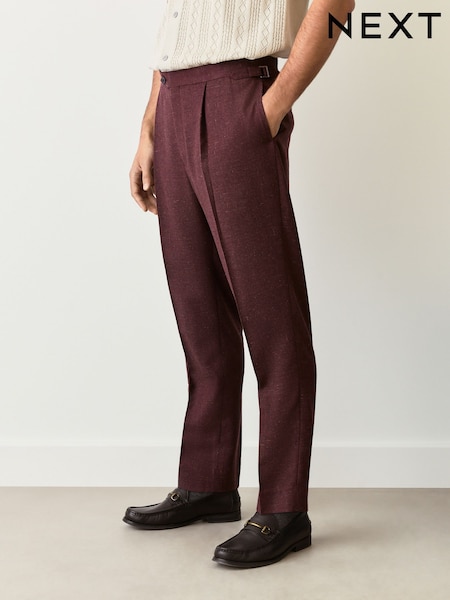 Vermelho Borgonha - Regular Fit Smart Wool Blend Trousers With Linen and Functional Side Adjusters (AP0102) | R$ 660