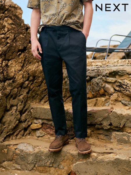 Navy Regular Tapered Fit Smart Cotton Chinos with Elasticated Back and Stretch (AP0172) | €37