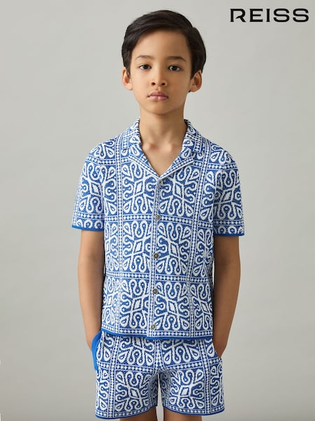 Reiss Blue/White River 3-9 yrs Tile Pattern Knit Shirt (AP0237) | €60