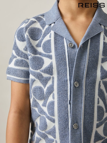 Reiss Soft Blue/White Edmonds 9-13 yrs Abstract-Pattern Towelling Shirt (AP0252) | €65
