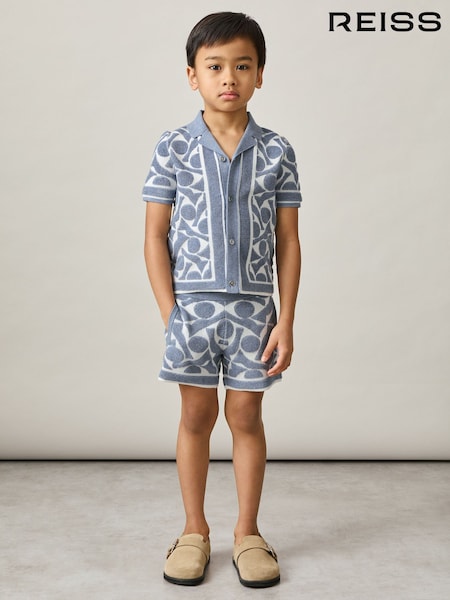 Reiss Soft Blue/White Edmonds 3-9 yrs Abstract-Pattern Towelling Shirt (AP0256) | €64