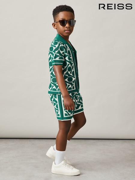 Reiss Green/White Edmonds 3-9 yrs Abstract-Pattern Towelling Shirt (AP0263) | €60