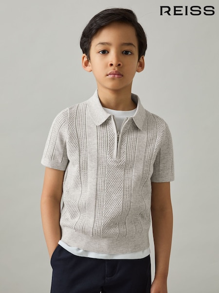 Sivi melanž - Reiss Texas Textured-Knit Half-Zip Polo Shirt (AP0267) | € 55