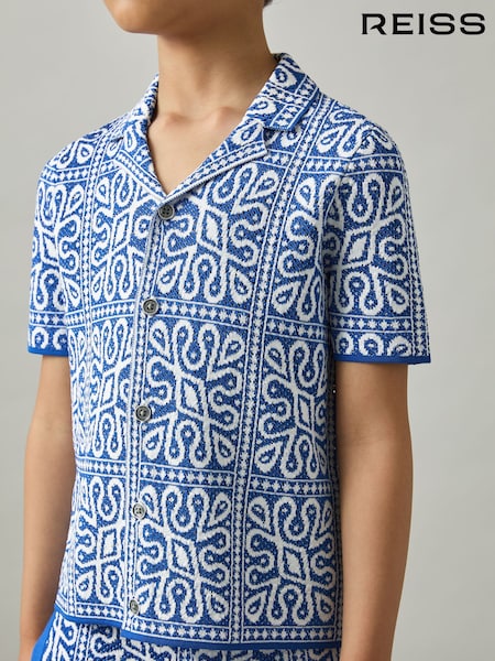 Reiss Blue/White River 9-13 yrs Tile Pattern Knit Shirt (AP0268) | €65