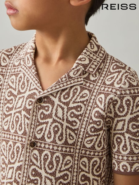 Reiss Brown/Off White River 9-13 yrs Tile Pattern Knit Shirt (AP0272) | €65