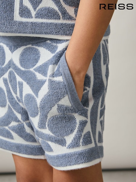Reiss Soft Blue/White Vounder 3-9 yrs Abstract-Pattern Towelling Shorts (AP0274) | ₪262