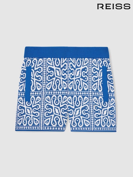 Reiss Blue/White Redhill 13-14 yrs Tile Pattern Knit Shorts (AP0276) | kr842