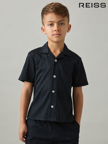 Reiss Navy Elio 3-9 yrs Wave Jacquard Cuban Collar Shirt (AP0283) | €50