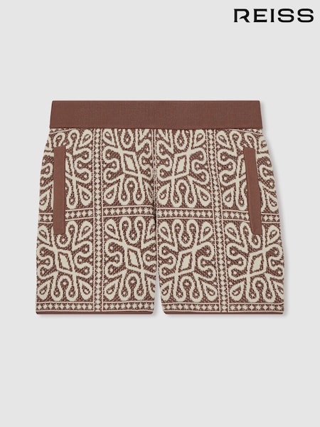 Reiss Brown/Off White Redhill 13-14 yrs Tile Pattern Knit Shorts (AP0284) | kr842
