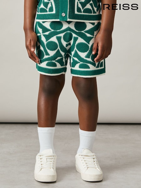 Reiss Green/White Vounder 3-9 yrs Abstract-Pattern Towelling Shorts (AP0290) | ₪262