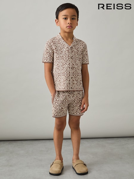 Reiss Brown/Off White Redhill 3-9 yrs Tile Pattern Knit Shorts (AP0292) | €55