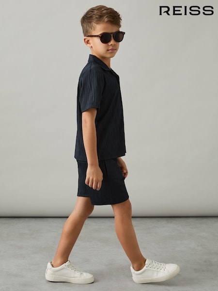 Reiss Navy Elio 9-13 yrs Wave Jacquard Cuban Collar Shirt (AP0295) | €50