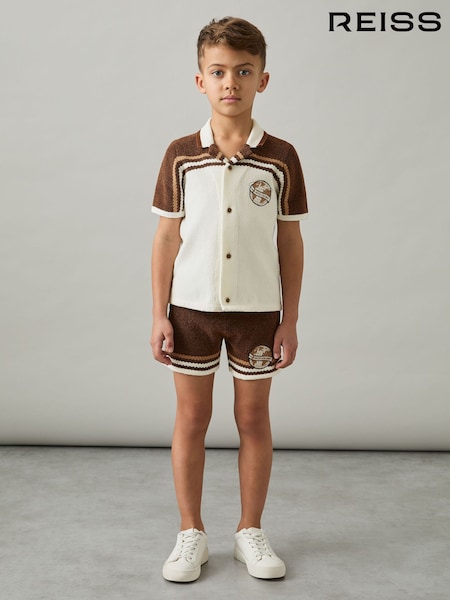 Brown/Taupe Brown/White - Reiss Pete Chenille Airlines Embroidery Shorts (AP0297) | ‏274 د.إ.‏
