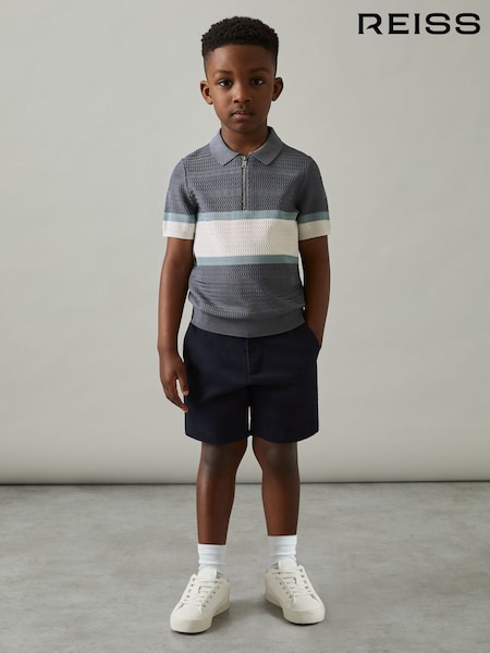 Airforce modra - Reiss Grove Textured Colourblock Polo Shirt (AP0299) | € 47