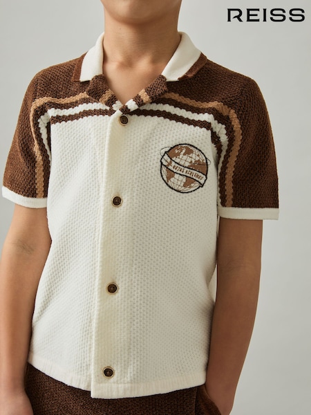 Reiss Brown/Taupe Brown/White Mitchell Chenille Airlines Embroidery Shirt (AP0302) | €70