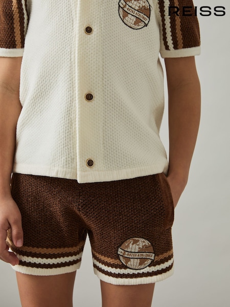 Brown/Taupe Brown/White - Reiss Pete Chenille Airlines Embroidery Shorts (AP0304) | ‏302 د.إ.‏