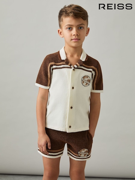 Reiss Brown/Taupe Brown/White Mitchell Chenille Airlines Embroidery Shirt (AP0306) | $90