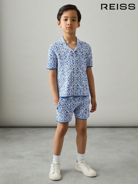 Reiss Blue/White Redhill 9-13 yrs Tile Pattern Knit Shorts (AP0308) | kr802